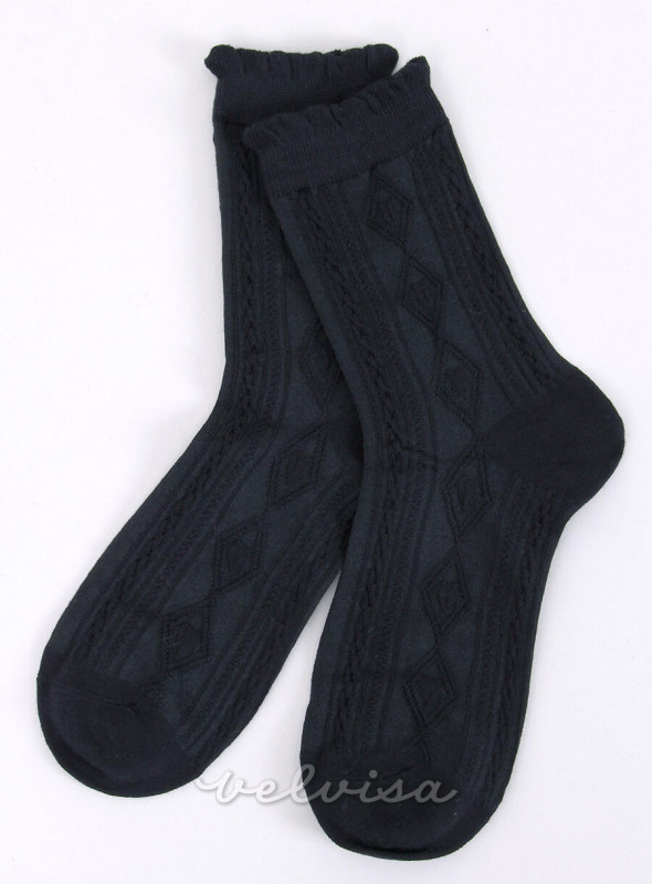 Črne nogavice s pletenim vzorcem 02
