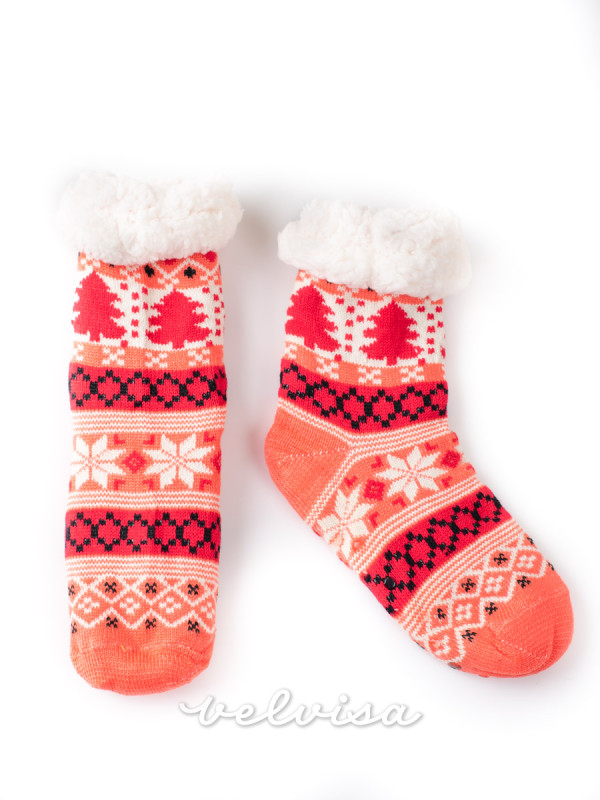 Ženske zimske tople nogavice rdeče/oranžne