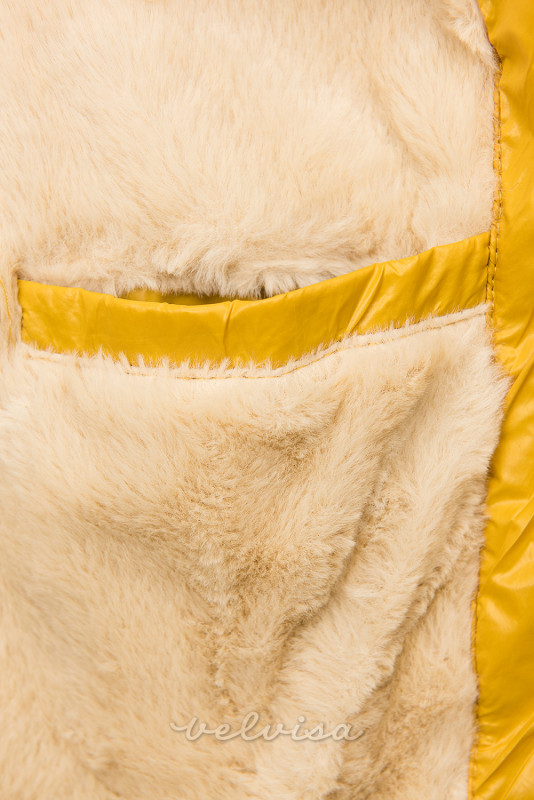 Rumena lesketajoča zimska jakna s pasom