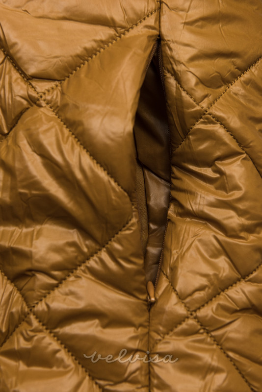 Karamelna lesketajoča zimska jakna s pasom