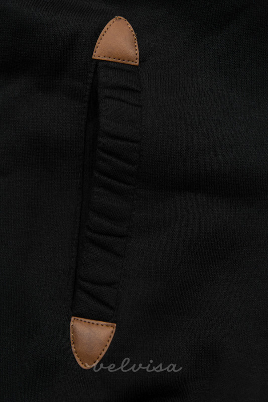 Črna daljša jopica s kapuco in višjim ovratnikom