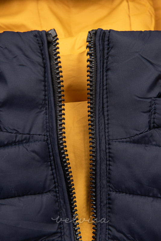 Prešita obojestranska prehodna jakna temno modra/rumena