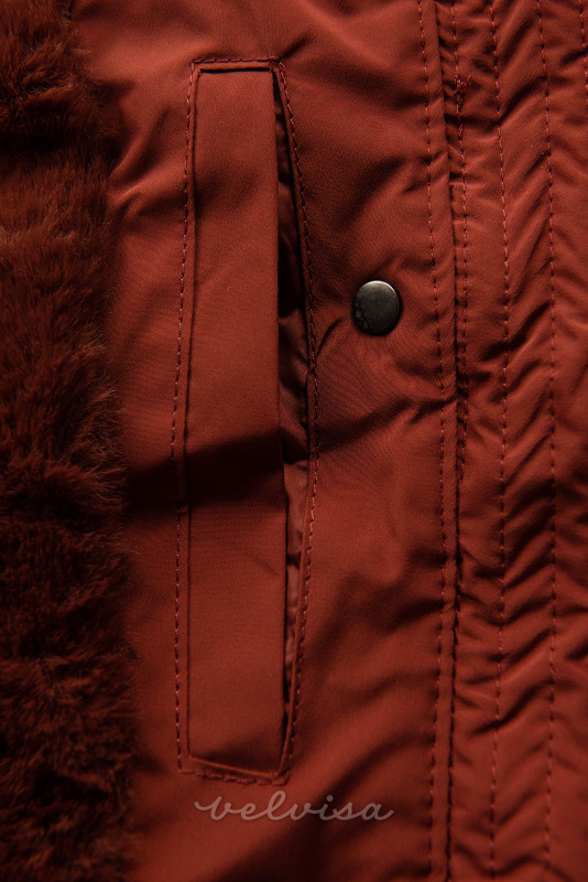 Terakotna zimska jakna z veliko kapuco