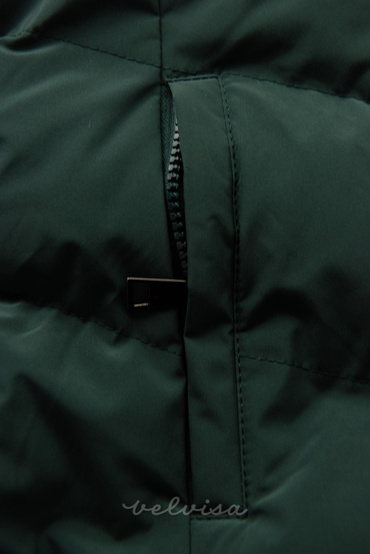 Temno zelena zimska jakna z veliko kapuco