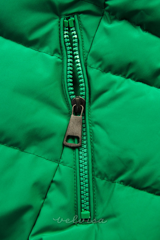 Zelena prešita zimska bunda s krznom