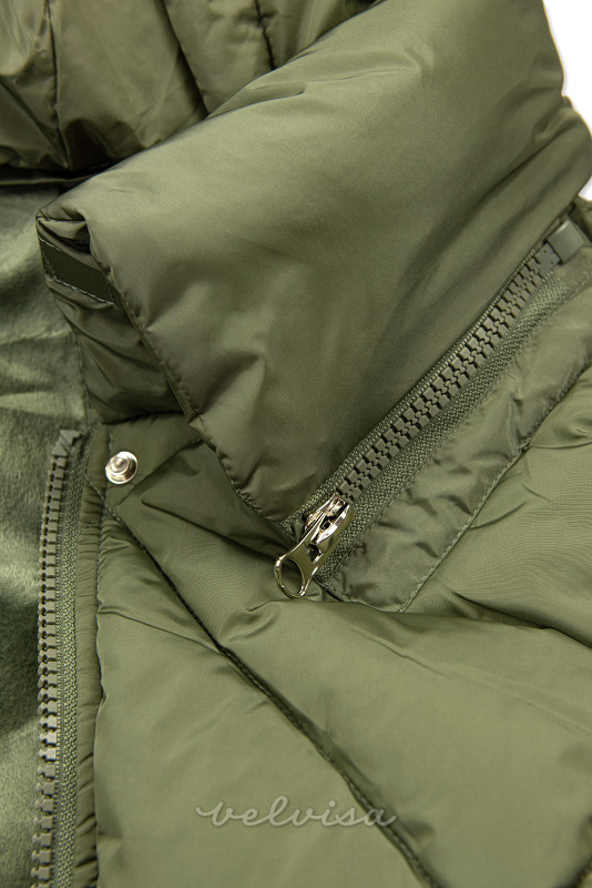 Olivnozelena zimska jakna z zelo visokim ovratnikom