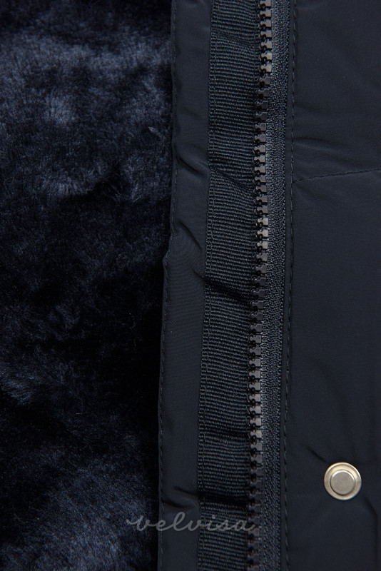 Temno modra zimska bunda s podlogo iz pliša