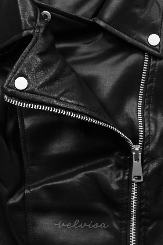 Črna usnjena jakna s poševno zadrgo