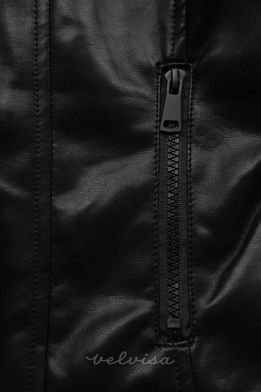 Črna usnjena jakna z ravno zadrgo
