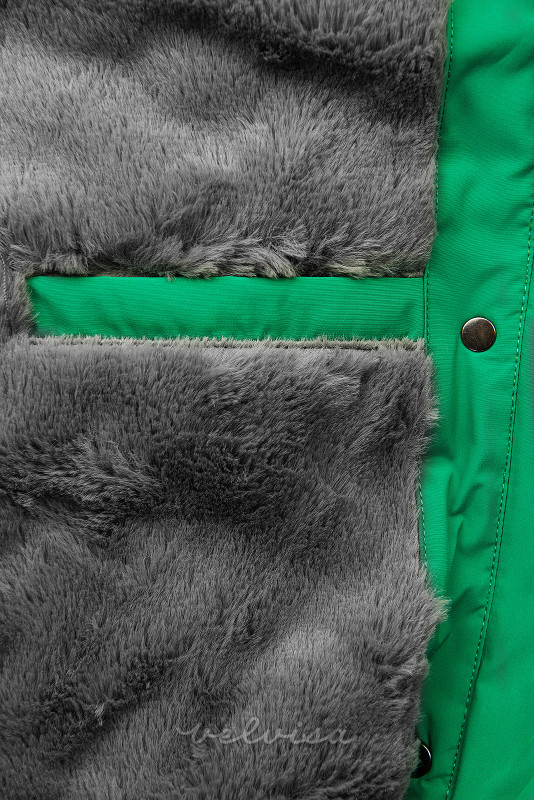 Zelena prešita zimska jakna s plišem