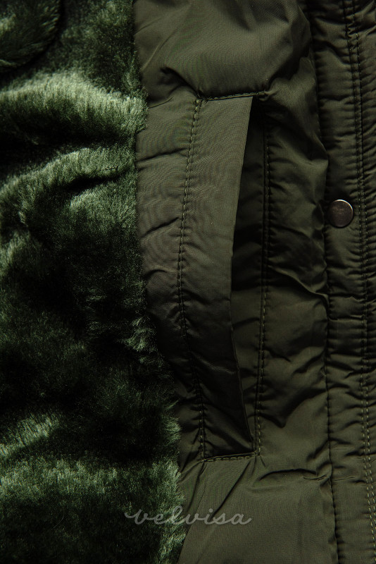Zelena zimska jakna s plišem in krznom