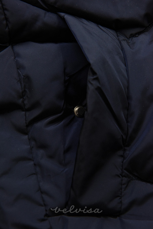 Temno modra zimska bomber jakna, daljši kroj