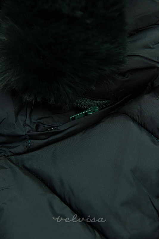 Temno zelena prešita zimska bunda s snemljivo kapuco