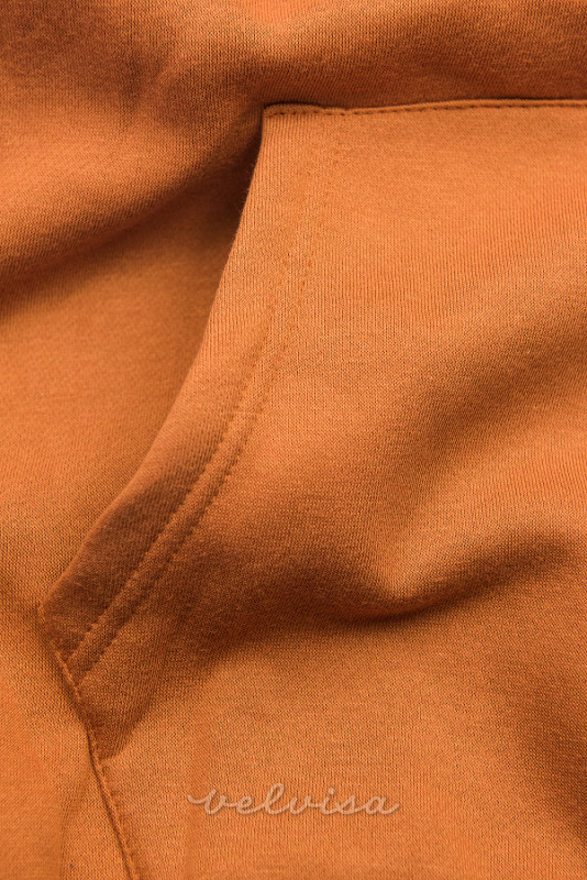 Cimetno oranžen pulover s kapuco iz žameta