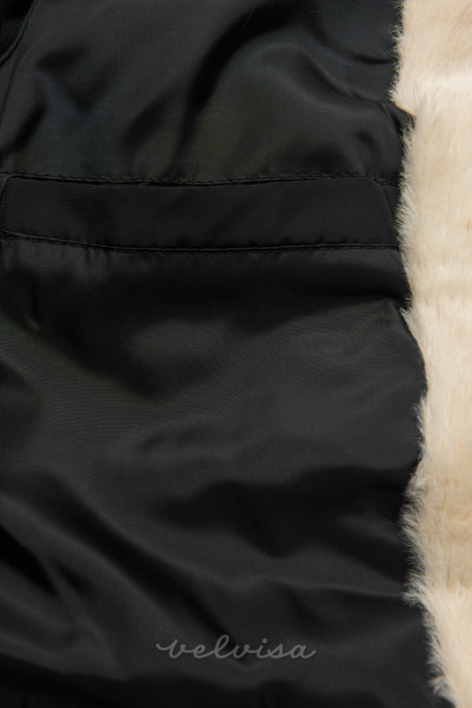 Črna prešita daljša zimska jakna