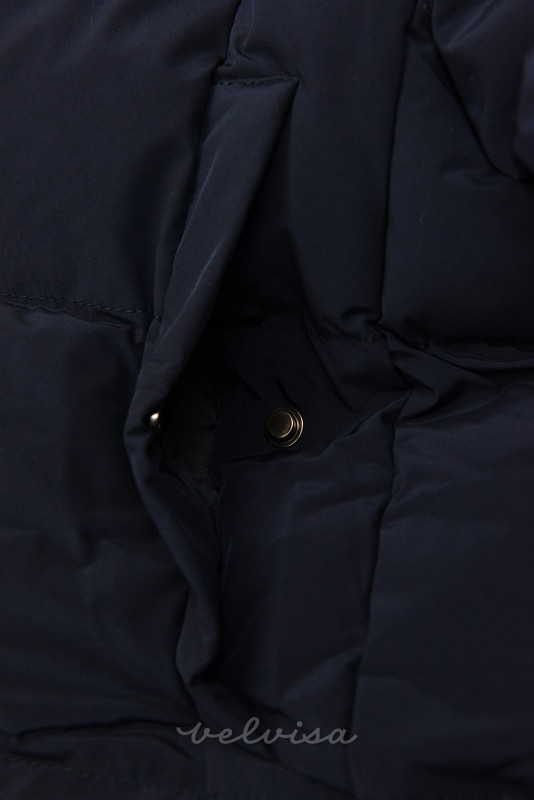 Zelo topla dolga zimska bunda - temno modra