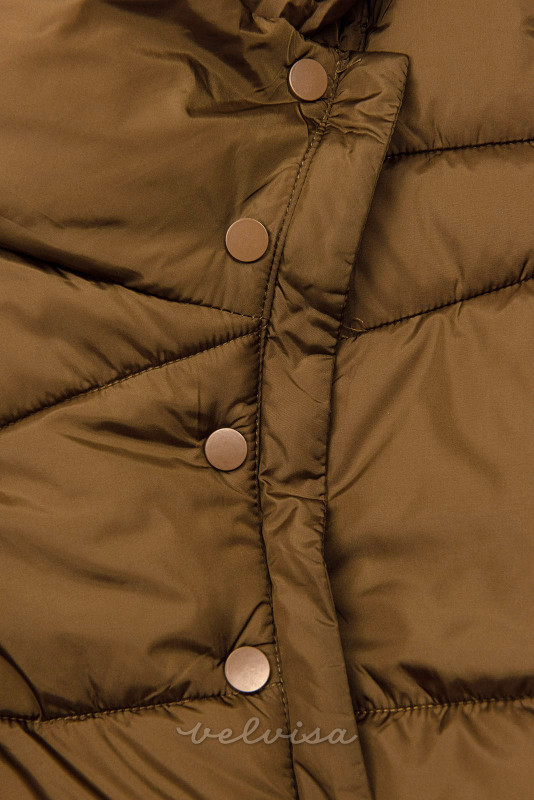 Karamelnorjava prešita zimska jakna z visokim ovratnikom
