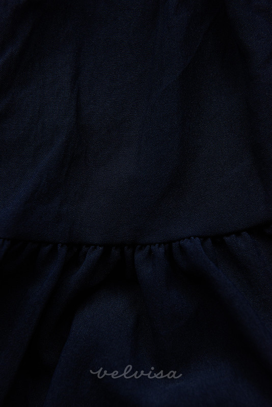 Temno modra midi poletna obleka s pasom