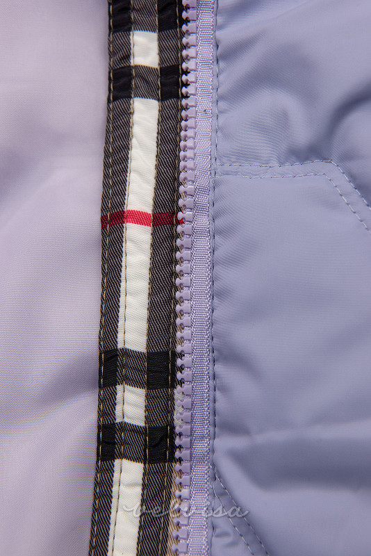 Lila prehodna jakna s karirasto obrobo