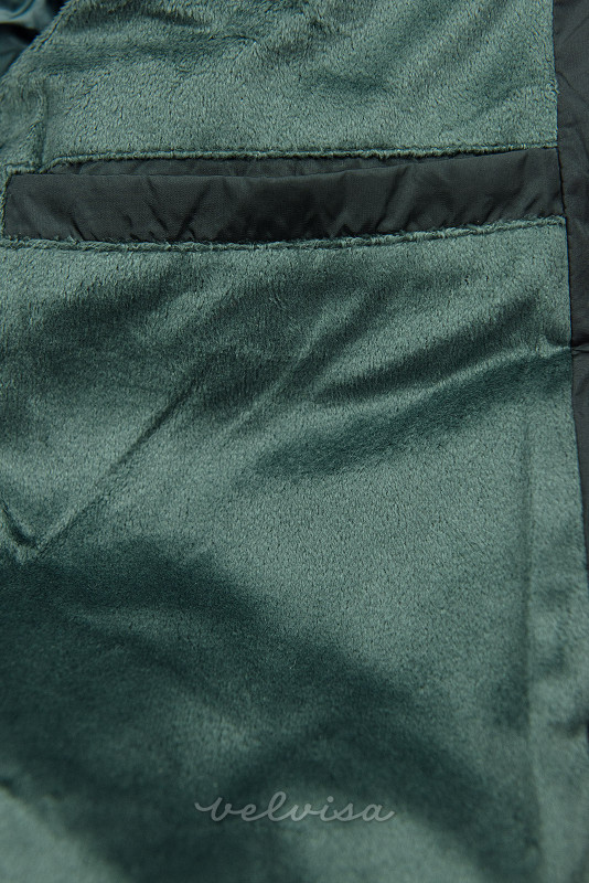 Temno zelena zimska bunda z visokim ovratnikom