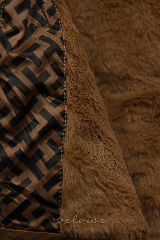 Karamelnorjava zimska jakna s podlogo z vzorcem