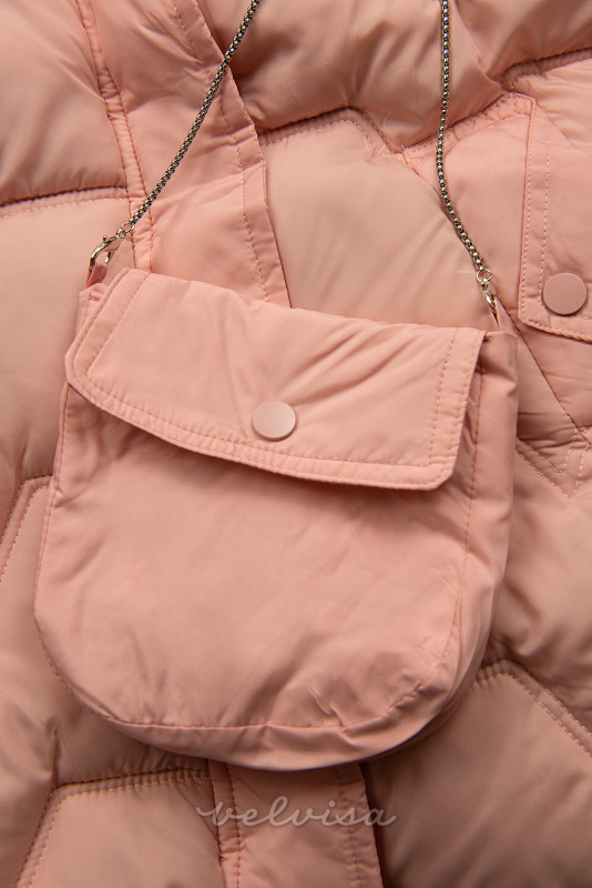 Rožnata zimska prešita bunda s torbico