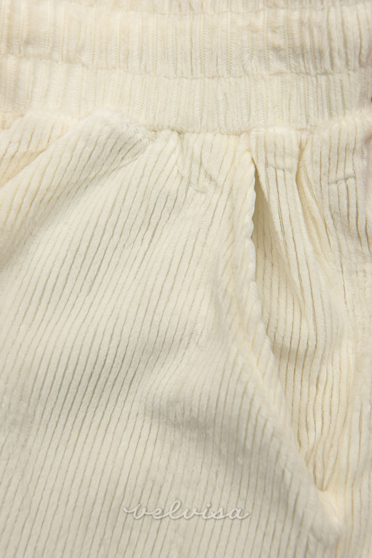 Slonovinaste udobne hlače z vzorcem rebrastega žameta