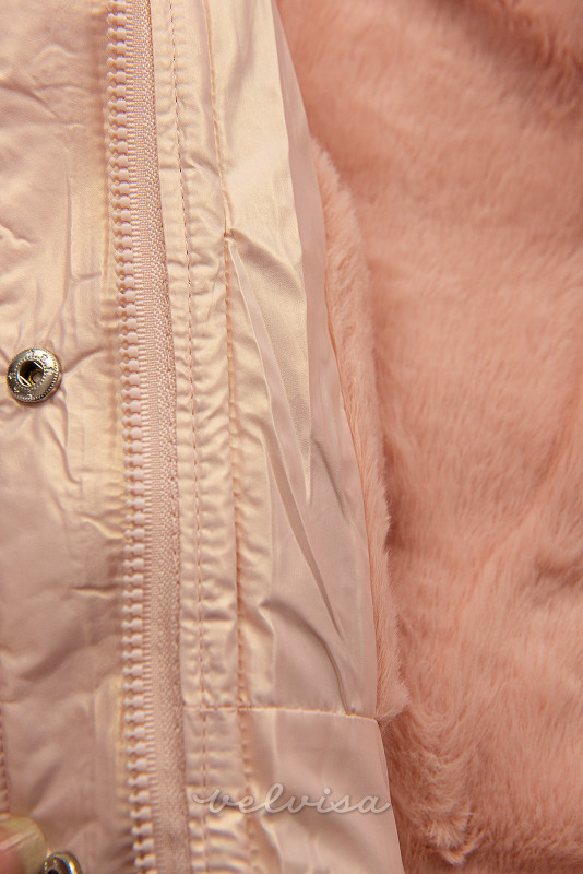 Svetlo rožnata zimska dekliška jakna s torbico