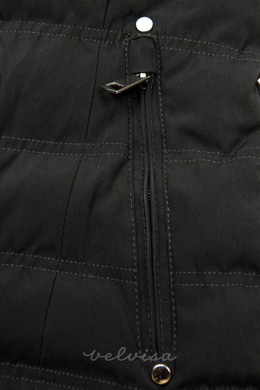 Črna zimska jakna s sivim plišem