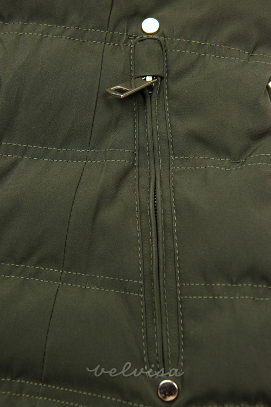 Vojaško zelena zimska jakna s sivim plišem