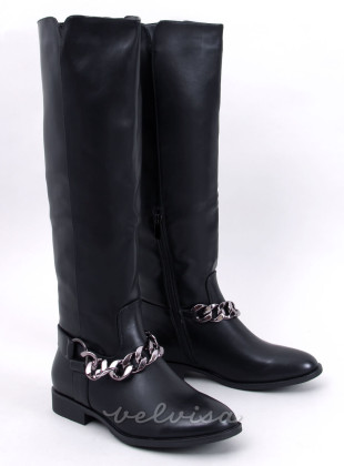 Črni visoki ženski škornji z verižico
