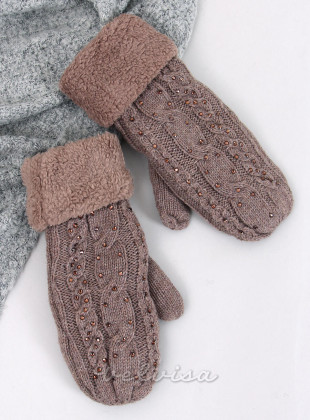 Okrašene ženske rokavice - palčniki mocca