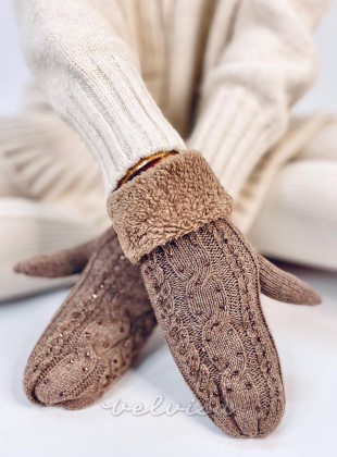 Okrašene ženske rokavice - palčniki mocca