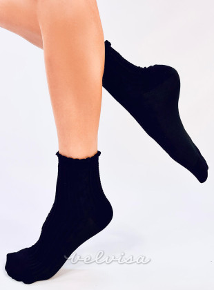 Črne ženske nogavice z volančki