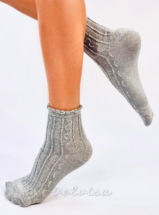 Sive ženske nogavice z volančki