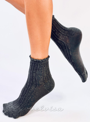 Temno sive ženske nogavice z volančki