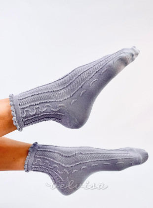 Ženske nogavice z volančki v barvi sivke