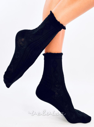 Črne nogavice s pletenim vzorcem 02