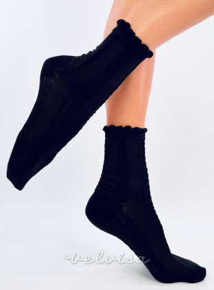 Črne nogavice s pletenim vzorcem 01