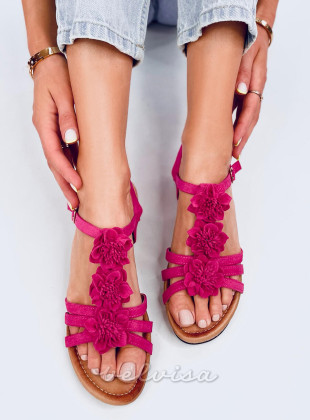 Rožnati (barva fuksije) sandali s peto iz plute