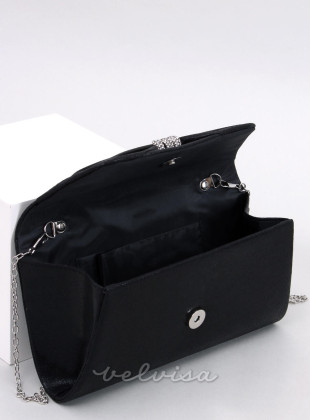 Črna ročna torbica s sponko, z leskom