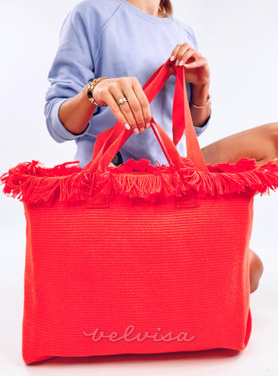 Oranžna torba za plažo z resicami