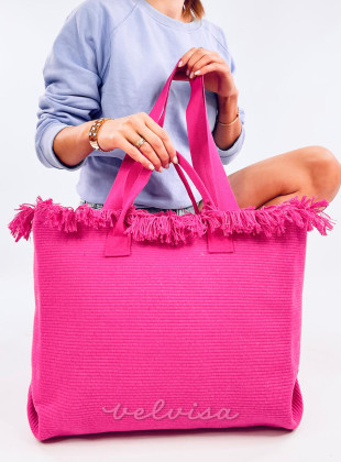 Rožnata torba za plažo z resicami