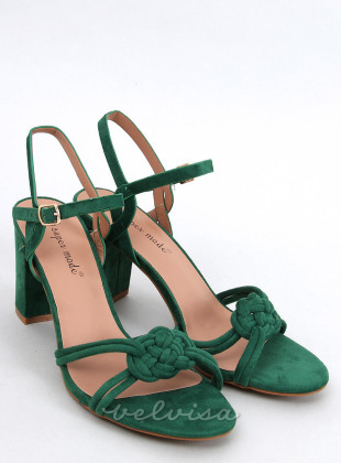 Temno zeleni sandali iz semiša s peto