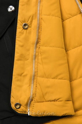 Obojestranska jakna z elastiko v pasu črna/rumena