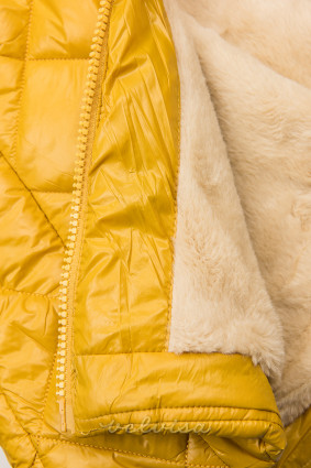 Rumena lesketajoča zimska jakna s pasom