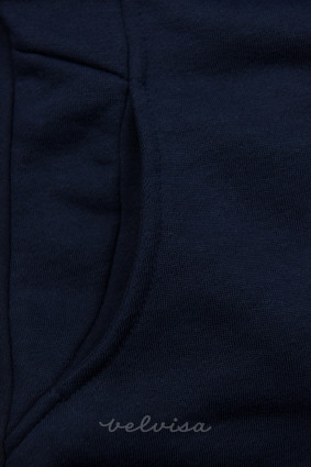 Temno modra jopica s cvetlično podlogo v kapuci
