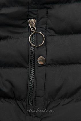 Črna prešita jakna s podlogo iz pliša
