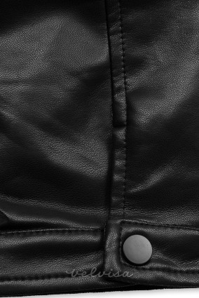 Črna usnjena jakna z ravno zadrgo