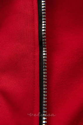 Rdeča jopica s sivo pleteno kapuco